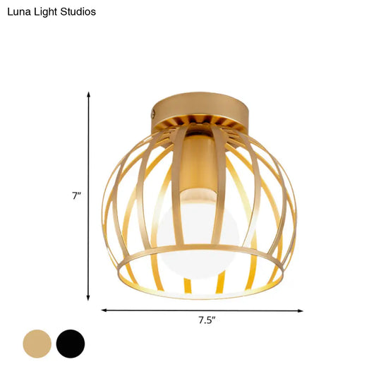 Simple Black And Gold Flush Mount Corridor Light With Iron Shade Globe Cage