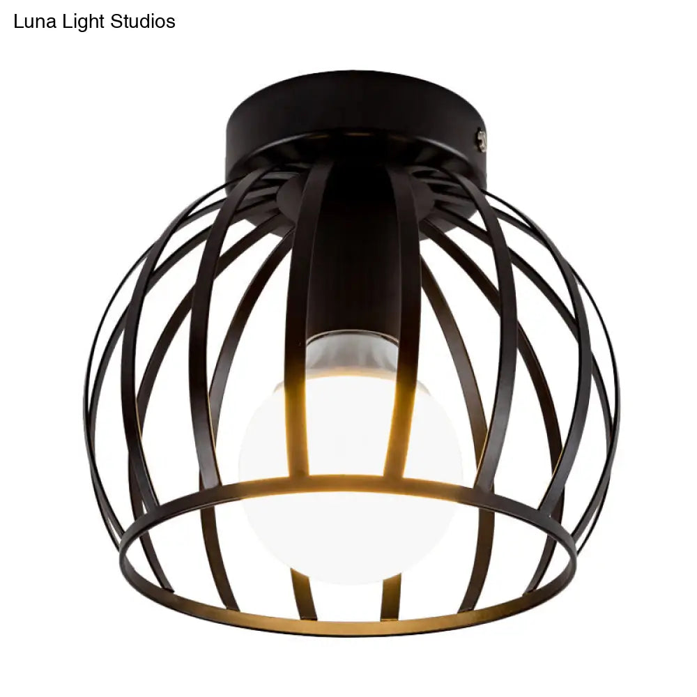 Simple Black And Gold Flush Mount Corridor Light With Iron Shade Globe Cage