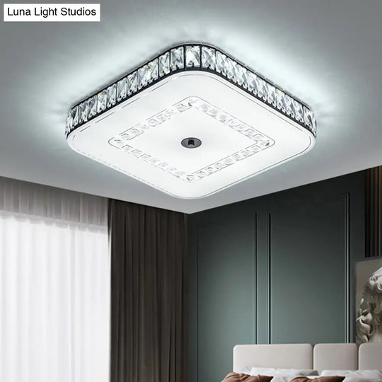 Simple Black Crystal Flush Mount Led Ceiling Light With Square/Round Rectangle-Cut Design