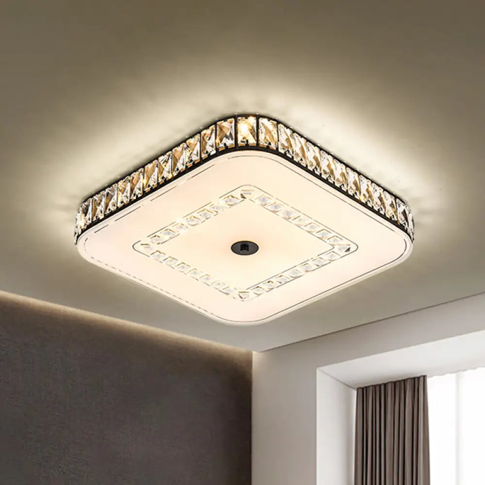 Simple Black Crystal Flush Mount Led Ceiling Light With Square/Round Rectangle-Cut Design / Square