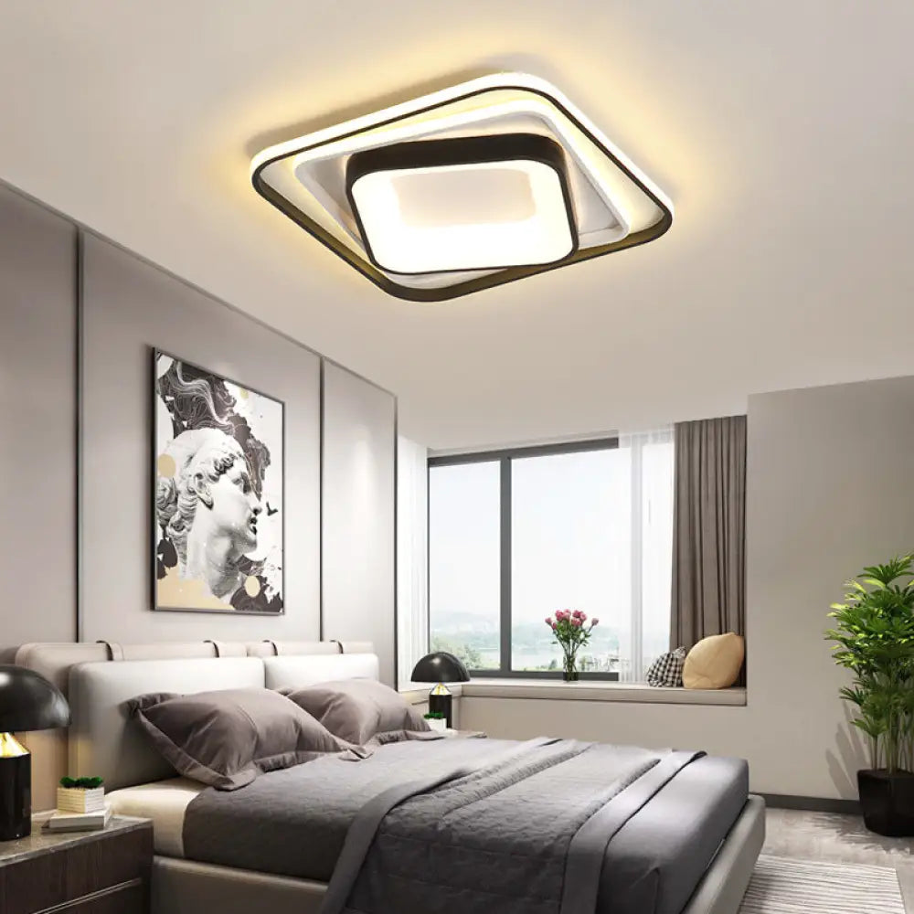 Simple Black Flush Mount Acrylic Ceiling Light For Bedroom - Rectangular/Square 19.5’/35.5’