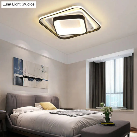 Simple Black Flush Mount Acrylic Ceiling Light For Bedroom - Rectangular/Square 19.5/35.5 Wide