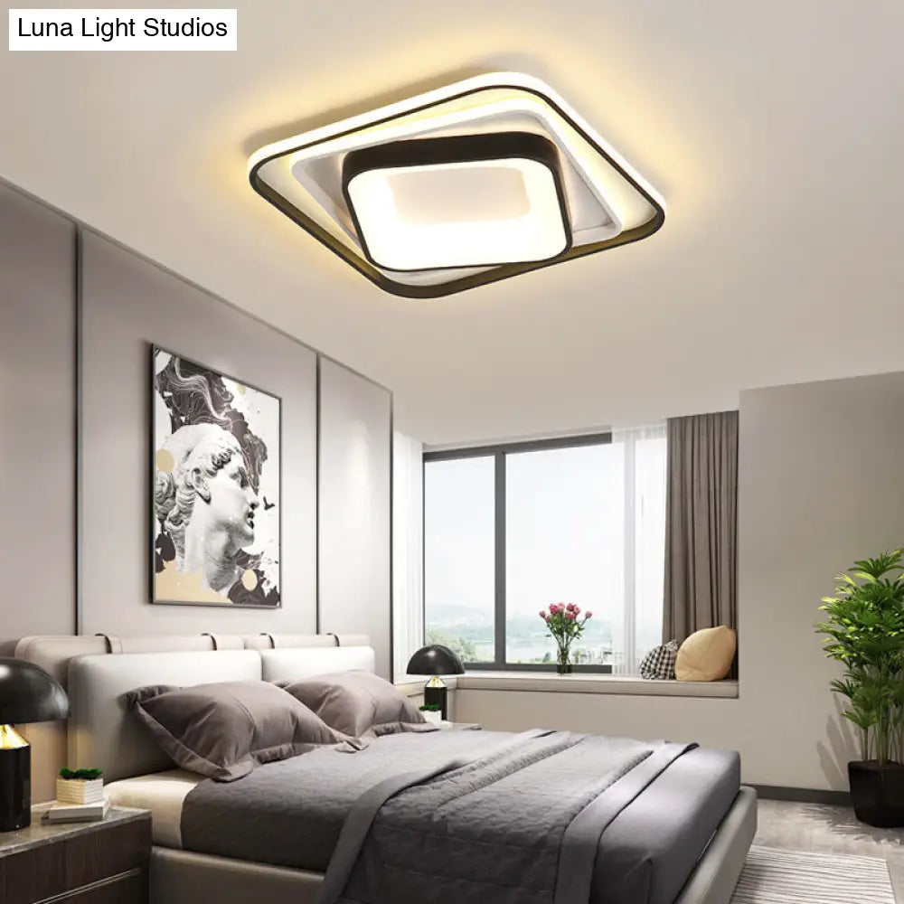 Simple Black Flush Mount Acrylic Ceiling Light For Bedroom - Rectangular/Square 19.5/35.5 Wide