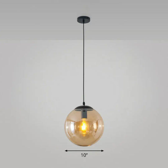 Simple Black Glass Pendant Light With Single-Bulb For Restaurant Ceilings / 10’ Amber