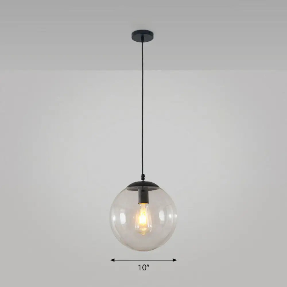 Simple Black Glass Pendant Light With Single-Bulb For Restaurant Ceilings / 10’ Clear