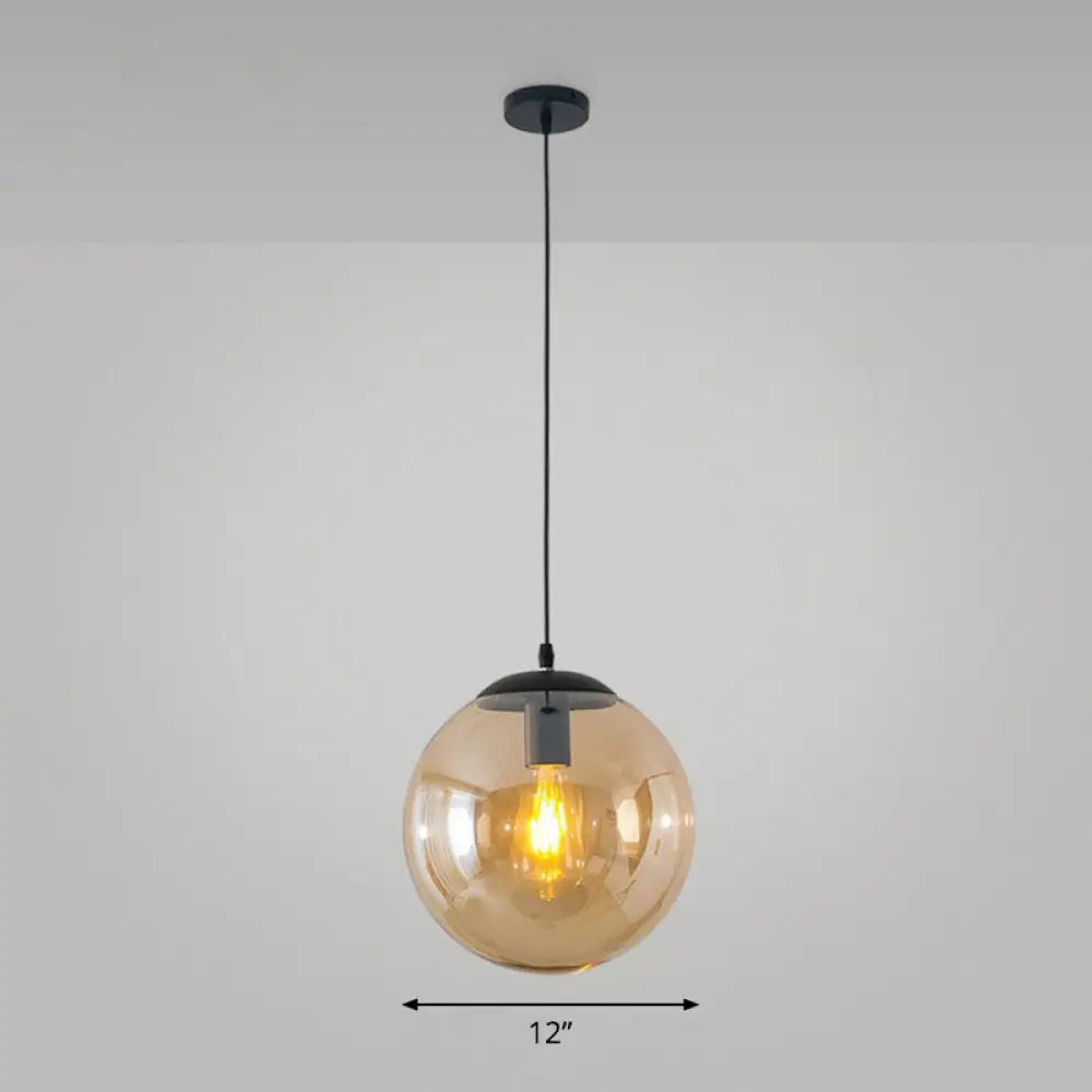 Simple Black Glass Pendant Light With Single-Bulb For Restaurant Ceilings / 12’ Amber