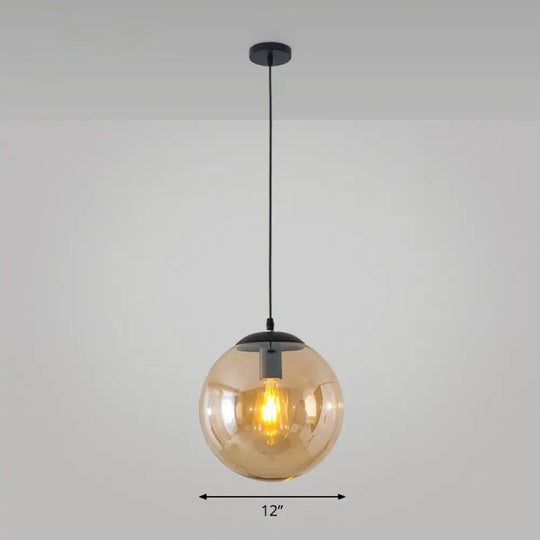 Simple Black Glass Pendant Light With Single-Bulb For Restaurant Ceilings / 12’ Amber