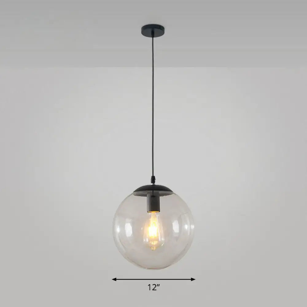 Simple Black Glass Pendant Light With Single-Bulb For Restaurant Ceilings / 12’ Clear