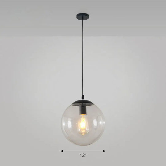 Simple Black Glass Pendant Light With Single-Bulb For Restaurant Ceilings / 12’ Clear