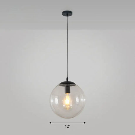 Simple Black Glass Pendant Light With Single-Bulb For Restaurant Ceilings / 12’ Clear