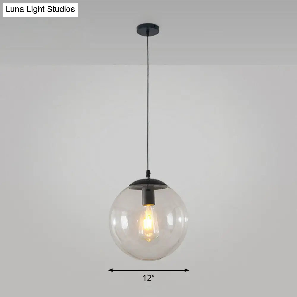 Black Glass Single-Bulb Pendant Light For Sphere Restaurant Ceiling Suspension / 12 Clear