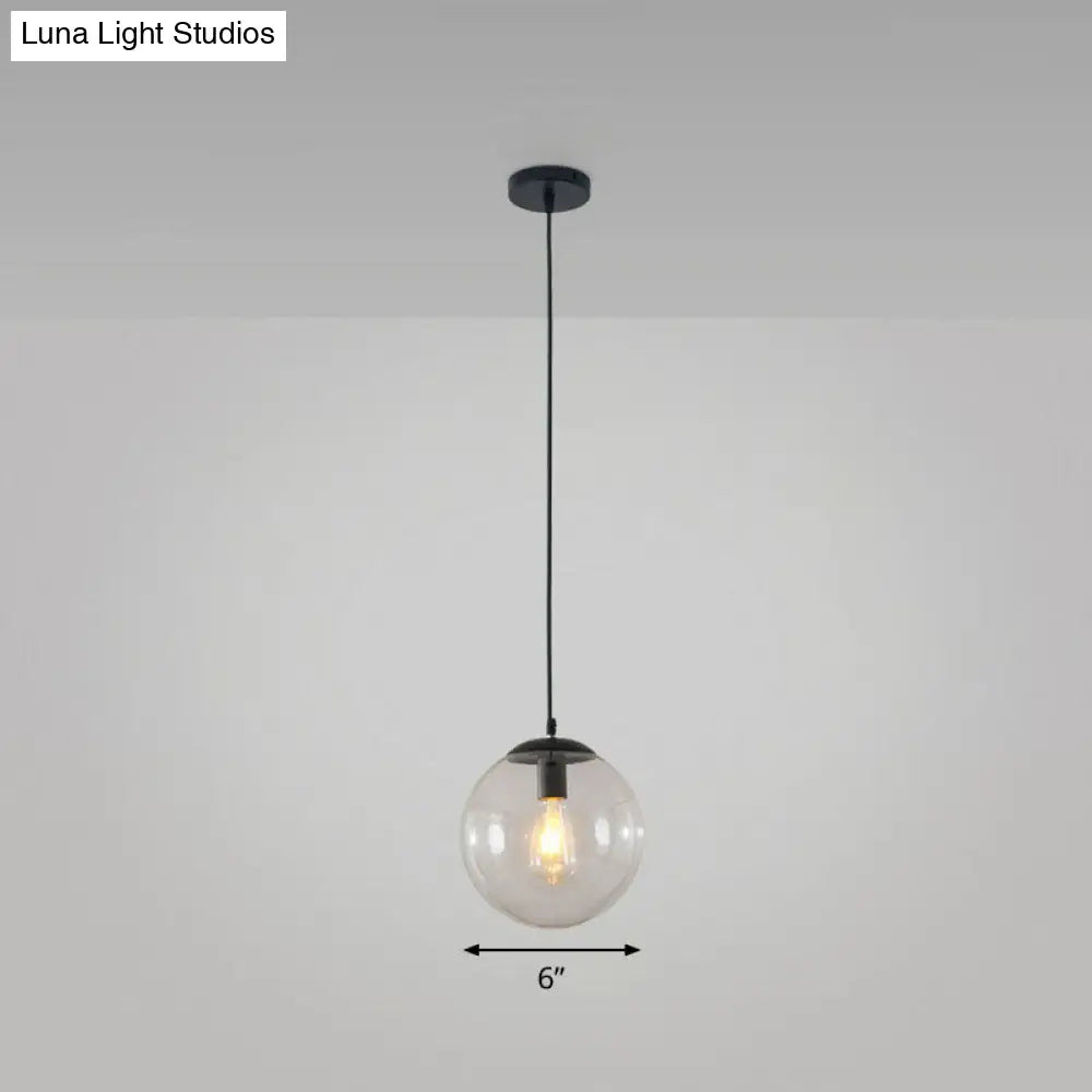 Black Glass Single-Bulb Pendant Light For Sphere Restaurant Ceiling Suspension / 6 Clear