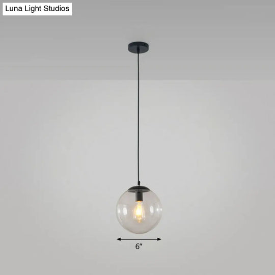 Black Glass Single-Bulb Pendant Light For Sphere Restaurant Ceiling Suspension / 6 Clear