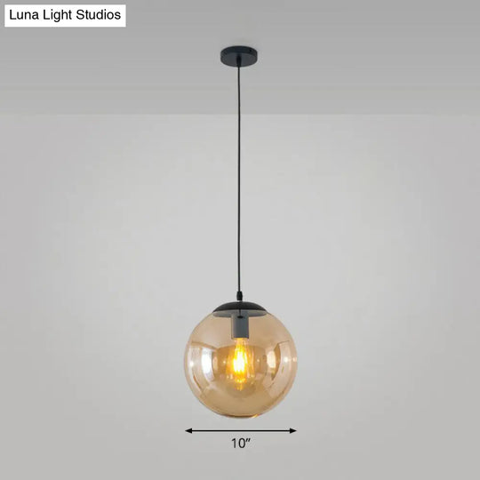 Black Glass Single-Bulb Pendant Light For Sphere Restaurant Ceiling Suspension / 10 Amber