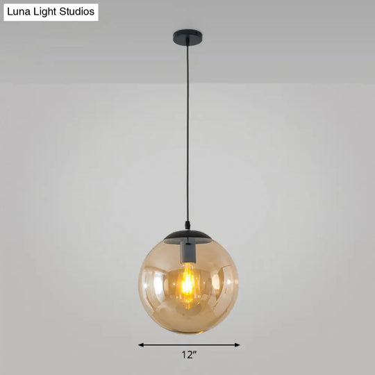 Black Glass Single-Bulb Pendant Light For Sphere Restaurant Ceiling Suspension / 12 Amber