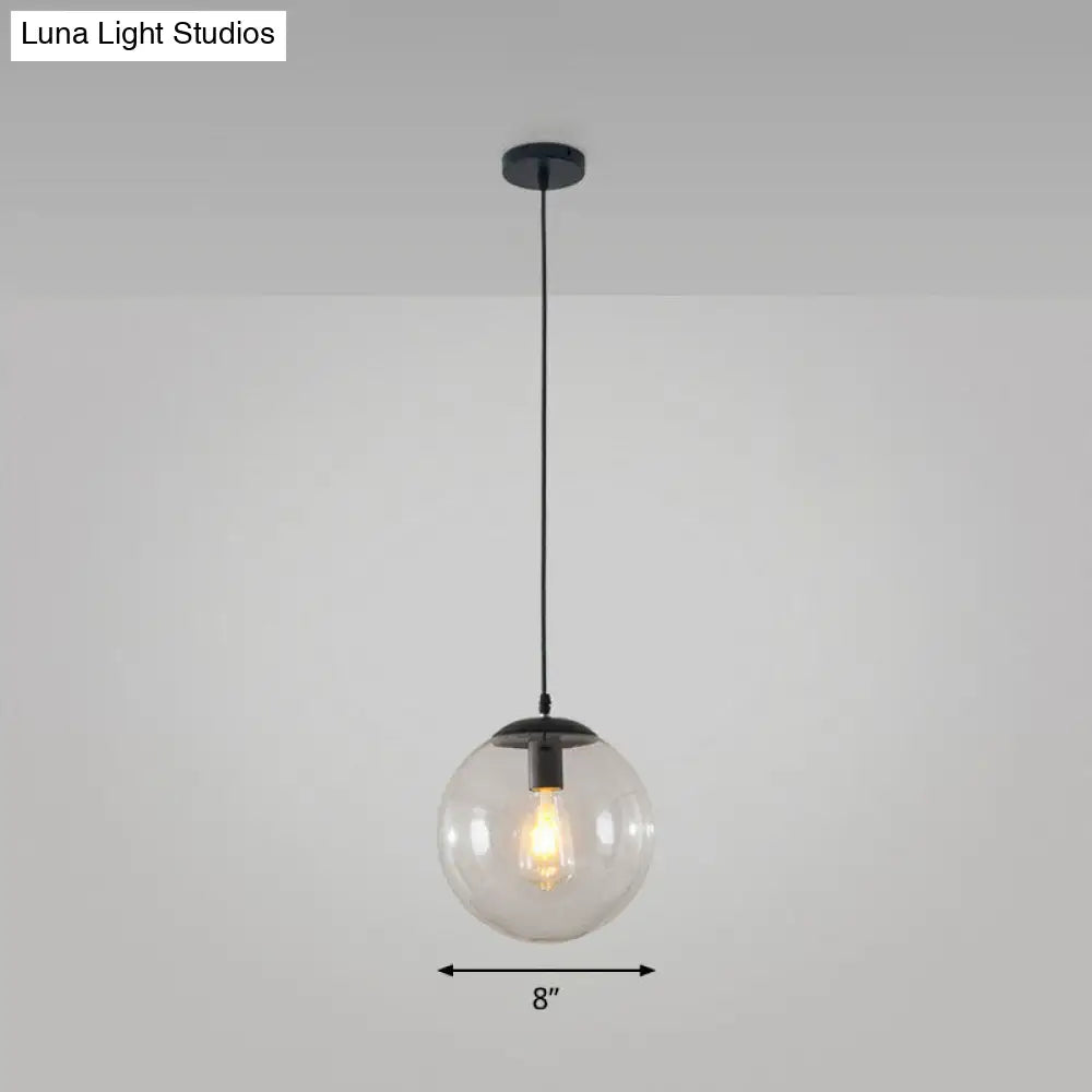 Black Glass Single-Bulb Pendant Light For Sphere Restaurant Ceiling Suspension / 8 Clear