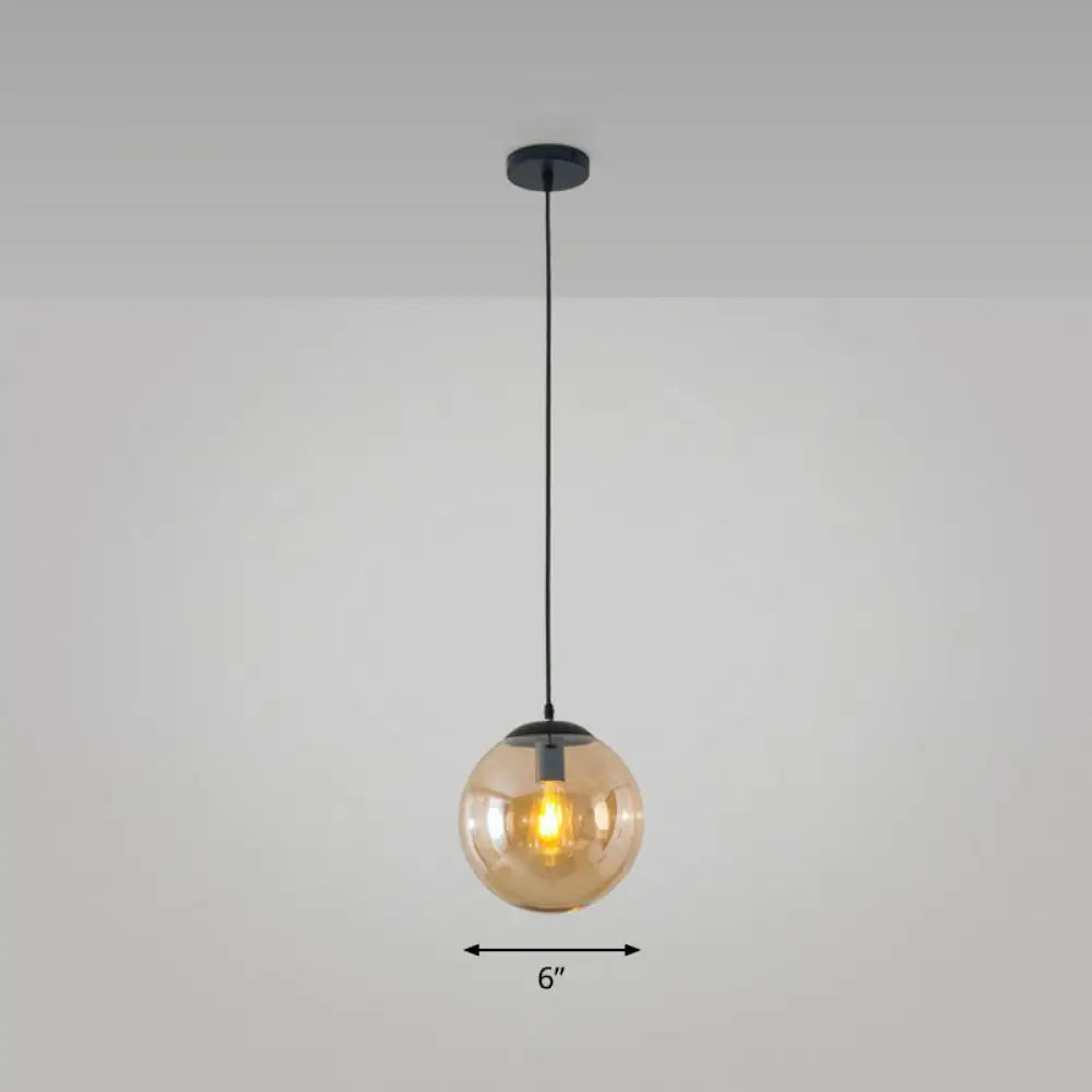 Simple Black Glass Pendant Light With Single-Bulb For Restaurant Ceilings / 6’ Amber