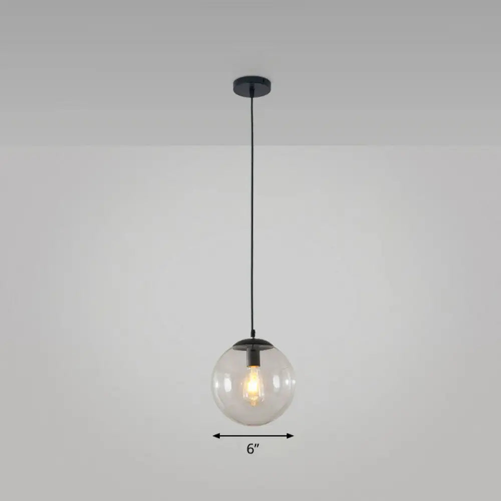 Simple Black Glass Pendant Light With Single-Bulb For Restaurant Ceilings / 6’ Clear