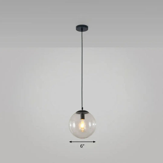 Simple Black Glass Pendant Light With Single-Bulb For Restaurant Ceilings / 6’ Clear