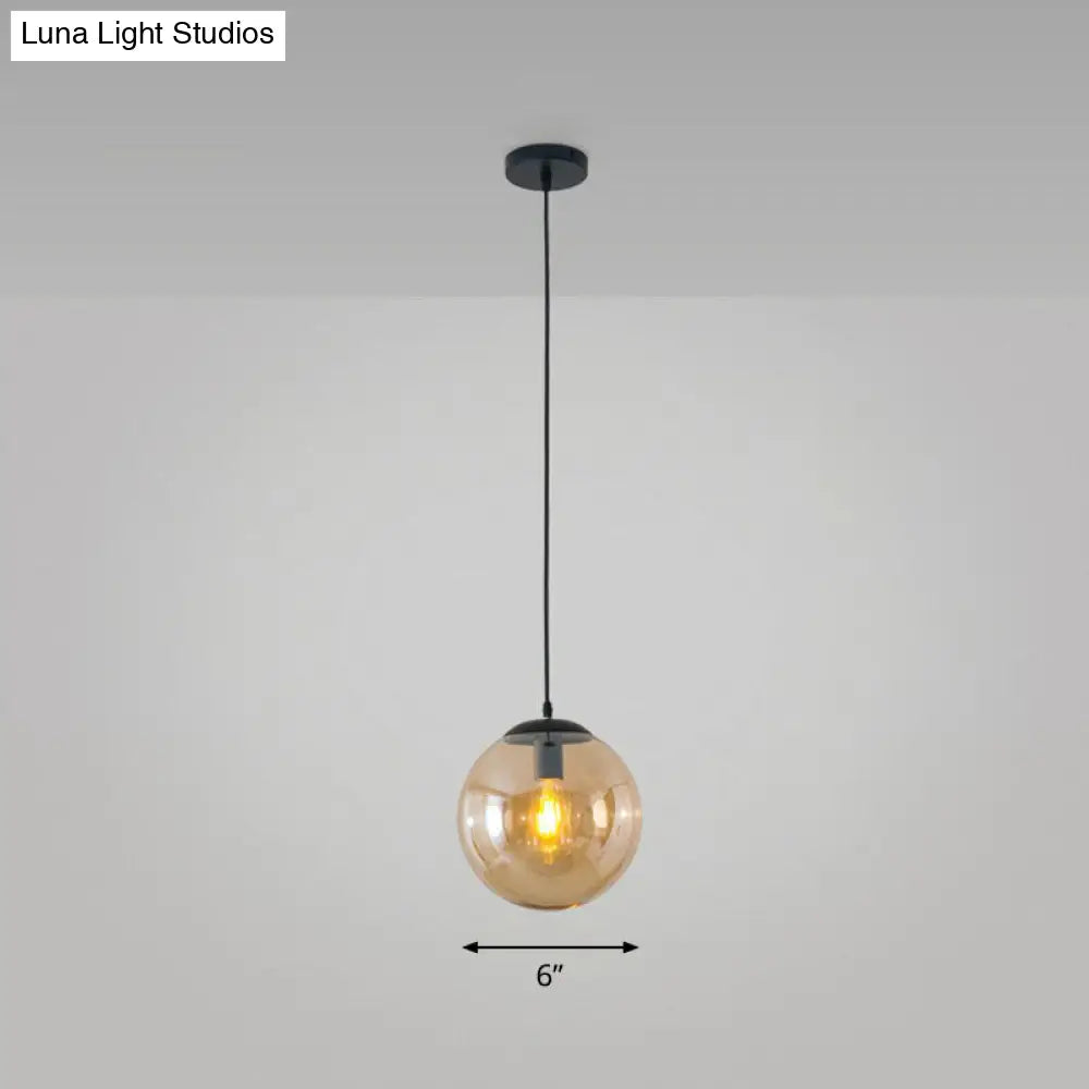 Black Glass Single-Bulb Pendant Light For Sphere Restaurant Ceiling Suspension / 6 Amber