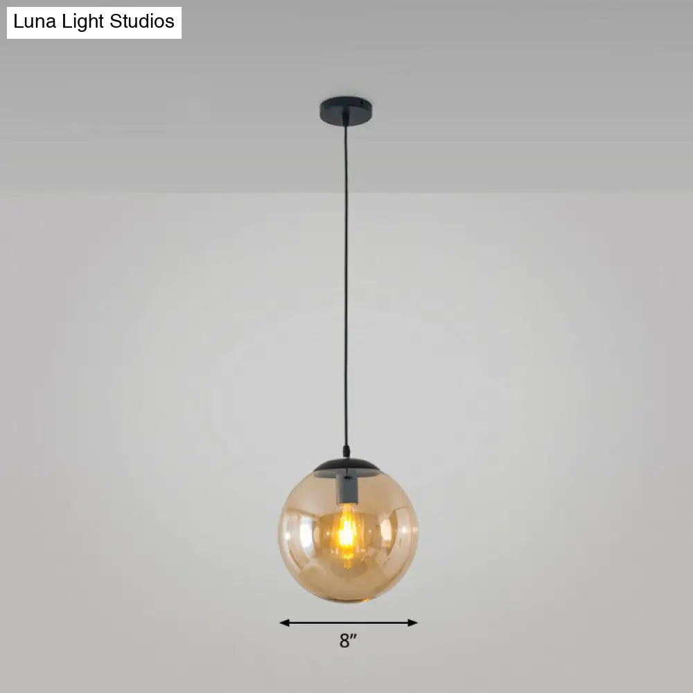 Black Glass Single-Bulb Pendant Light For Sphere Restaurant Ceiling Suspension / 8 Amber