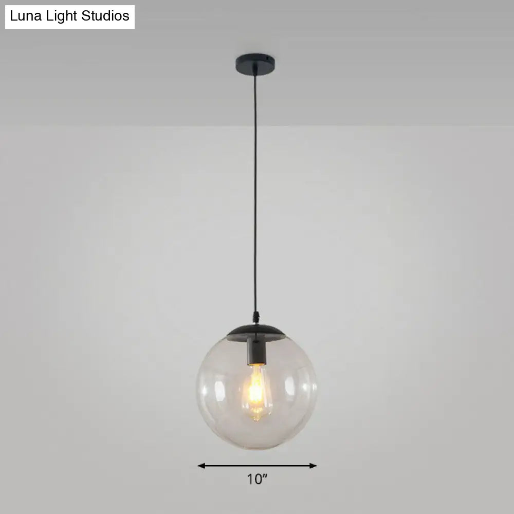 Black Glass Single-Bulb Pendant Light For Sphere Restaurant Ceiling Suspension / 10 Clear