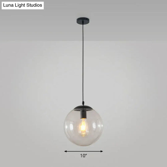 Black Glass Single-Bulb Pendant Light For Sphere Restaurant Ceiling Suspension / 10 Clear