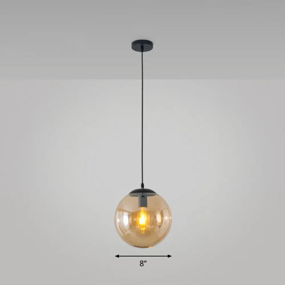 Simple Black Glass Pendant Light With Single-Bulb For Restaurant Ceilings / 8’ Amber