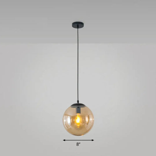 Simple Black Glass Pendant Light With Single-Bulb For Restaurant Ceilings / 8’ Amber