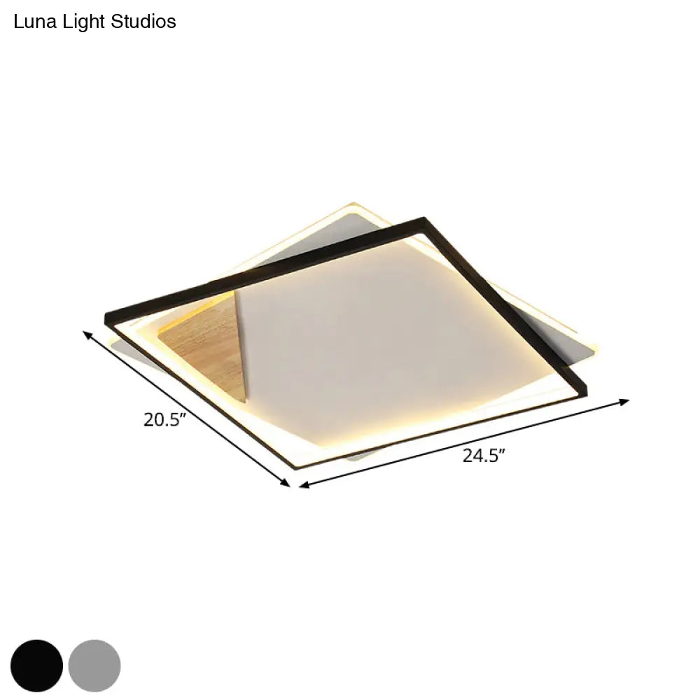 Simple Black/Grey Led Flush Mount Ceiling Light With Square Acrylic Shade Warm/White 16.5/20.5 W