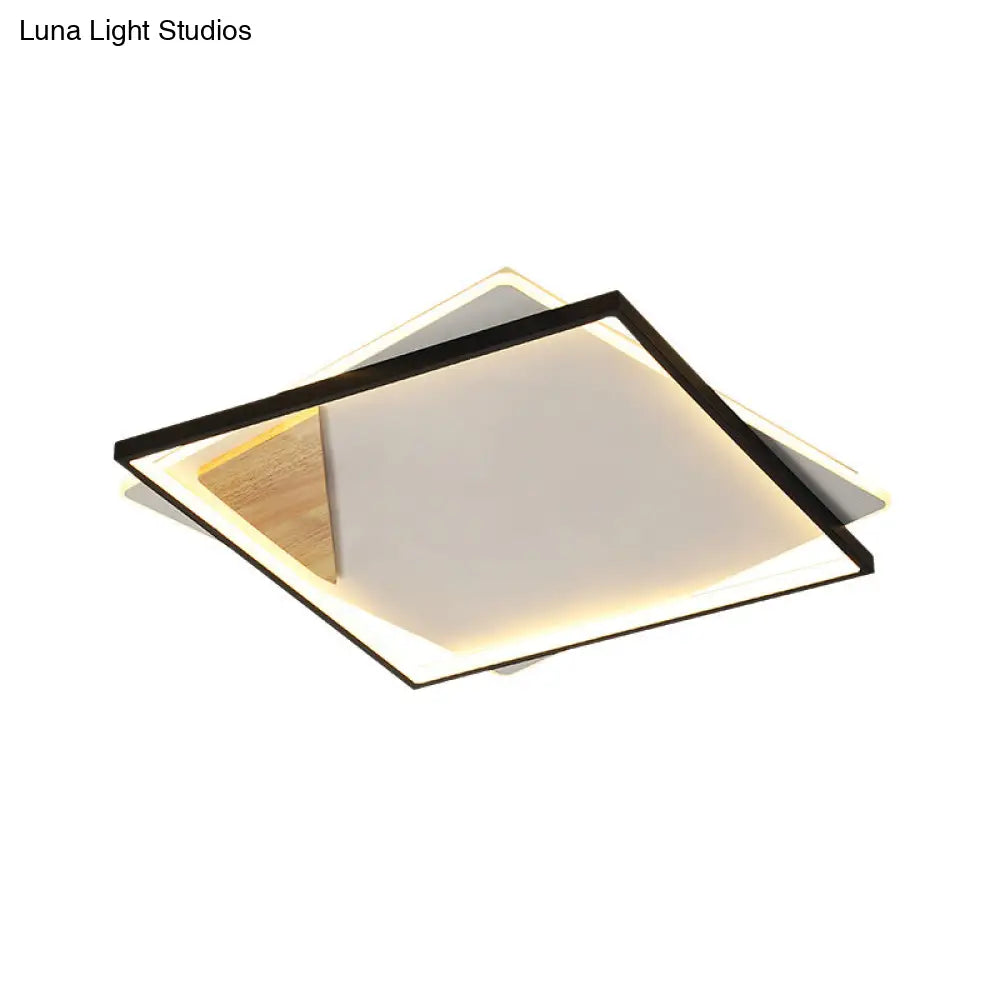 Simple Black/Grey Led Flush Mount Ceiling Light With Square Acrylic Shade Warm/White 16.5/20.5 W