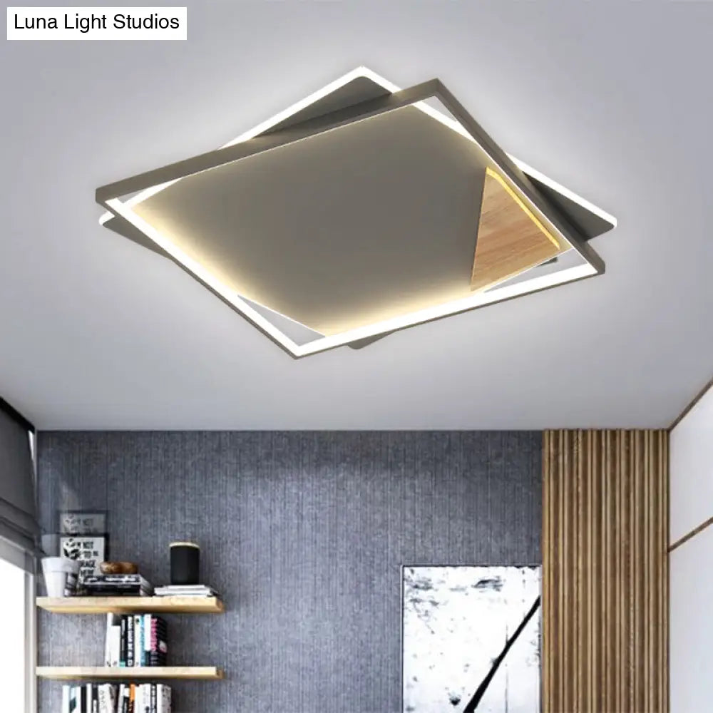 Simple Black/Grey Led Flush Mount Ceiling Light With Square Acrylic Shade Warm/White 16.5/20.5 W