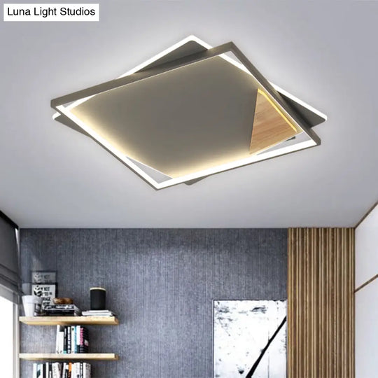 Simple Black/Grey Led Flush Mount Ceiling Light With Square Acrylic Shade Warm/White 16.5/20.5 W