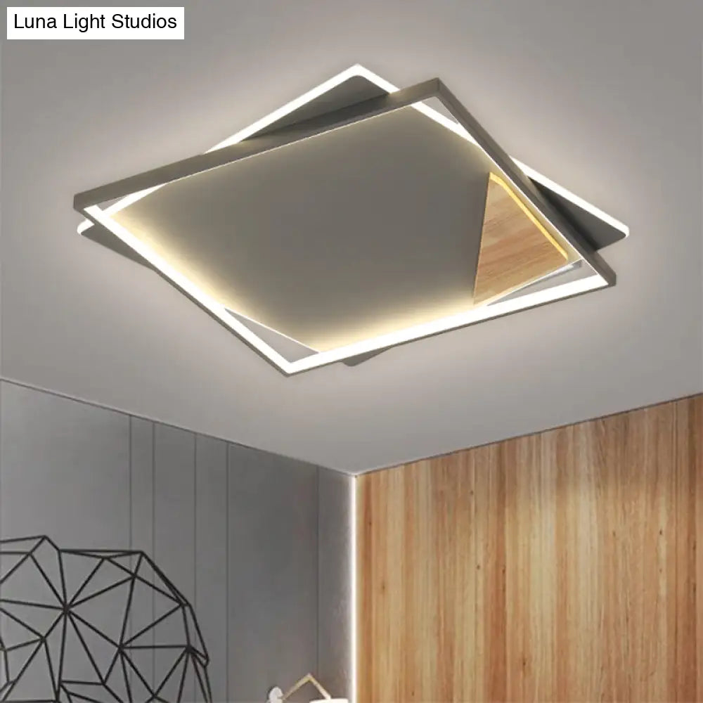 Simple Black/Grey Led Flush Mount Ceiling Light With Square Acrylic Shade Warm/White 16.5/20.5 W