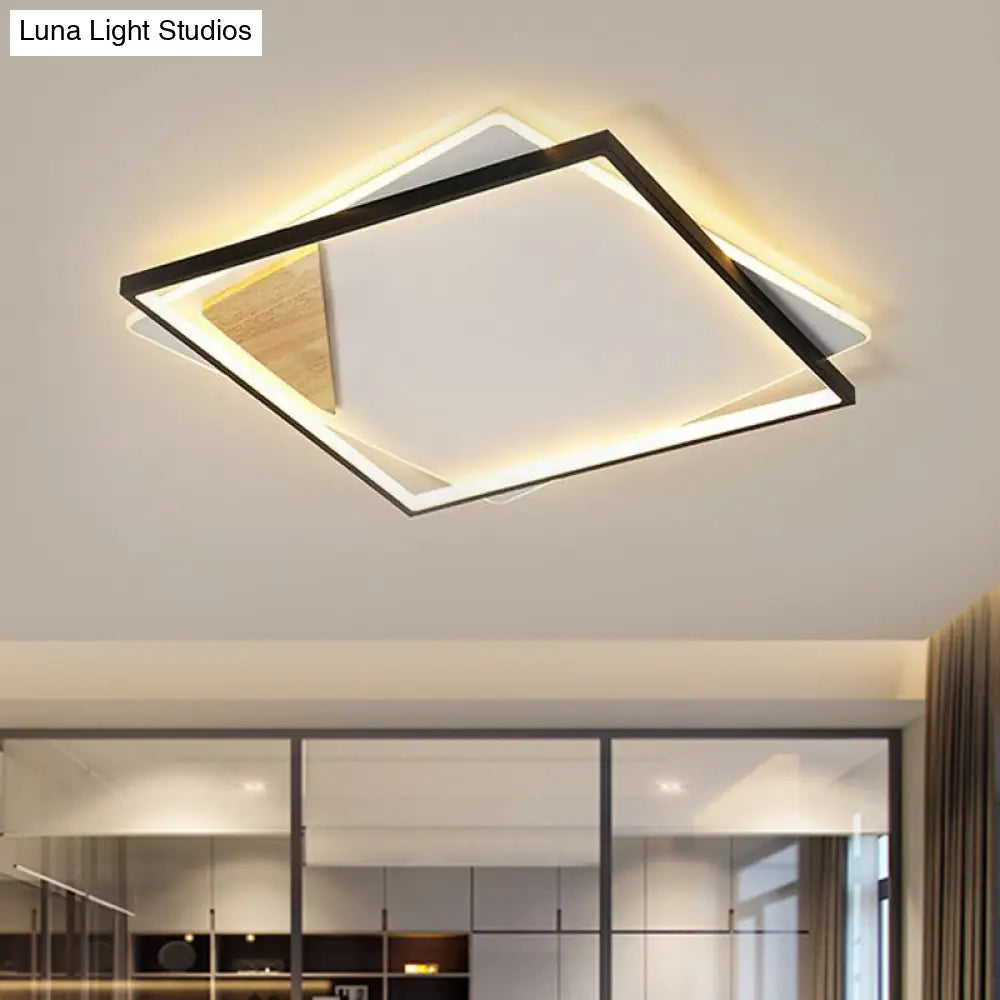 Simple Black/Grey Led Flush Mount Ceiling Light With Square Acrylic Shade Warm/White 16.5/20.5 W