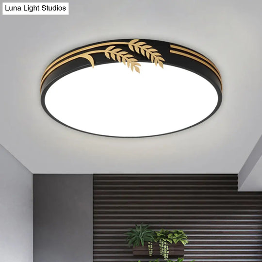 Simple Black Led Round Ceiling Light With Wheat Deco - Warm/White 16/19.5 Wide