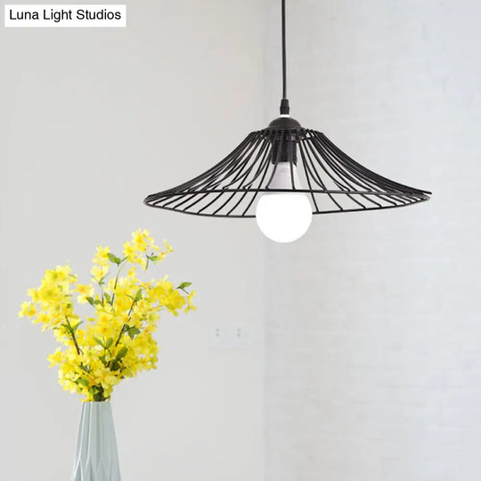 Black Lotus Leaf Cage Pendant Light - Simple Iron Hanging Lamp For Dining Room