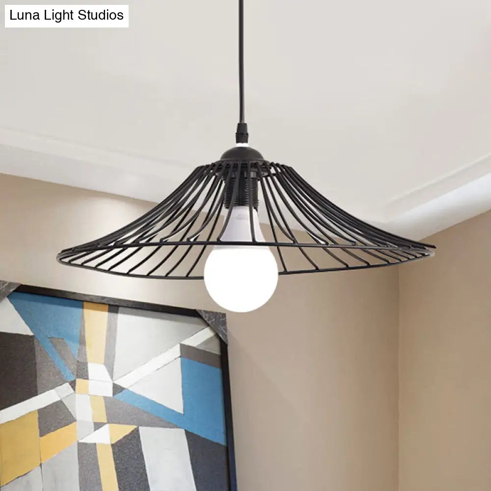 Black Lotus Leaf Cage Pendant Light - Simple Iron Hanging Lamp For Dining Room