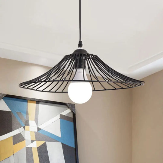 Simple Black Lotus Leaf Cage Pendant Light - Elegant Iron Hanging Lamp For Dining Room