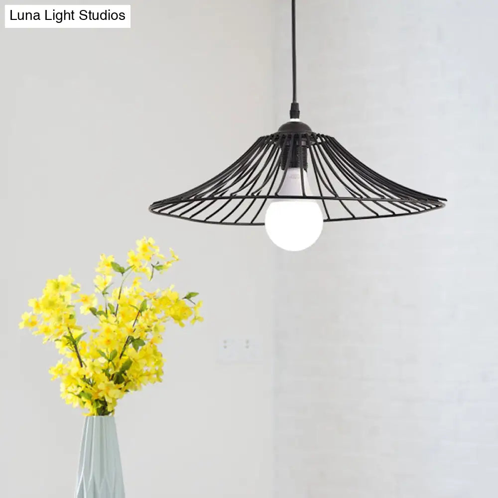 Simple Black Lotus Leaf Cage Pendant Light - Elegant Iron Hanging Lamp For Dining Room