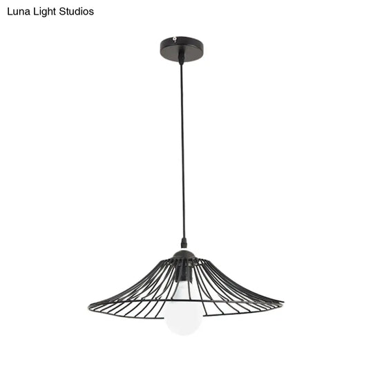 Black Lotus Leaf Cage Pendant Light - Simple Iron Hanging Lamp For Dining Room