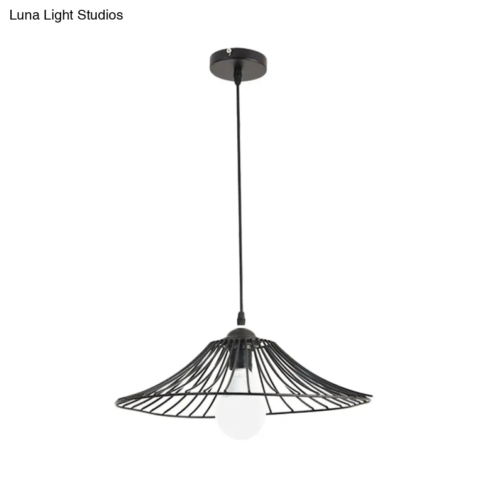 Simple Black Lotus Leaf Cage Pendant Light - Elegant Iron Hanging Lamp For Dining Room