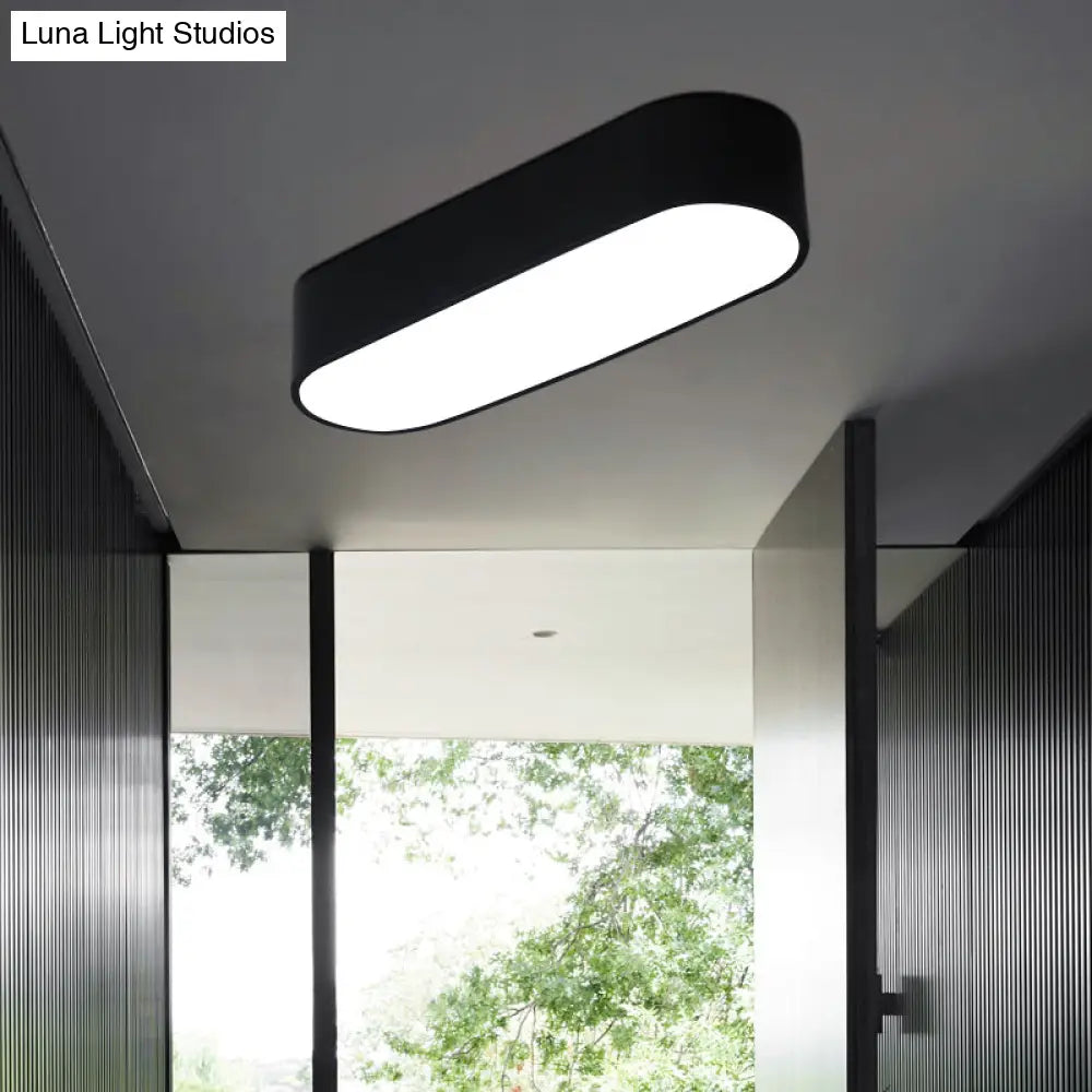 Simple Black Metallic Oval Led Ceiling Lamp - Flush Mount Light Fixture For Aisle