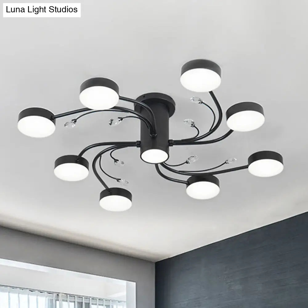 Simple Black Semi Flush Ceiling Chandelier For Guest Rooms - 4/6/8 Head With Round Metal Shade 8 /