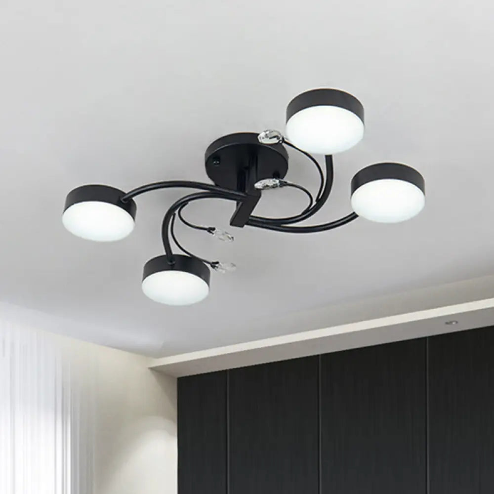 Simple Black Semi Flush Ceiling Chandelier For Guest Rooms - 4/6/8 Head With Round Metal Shade 4 /