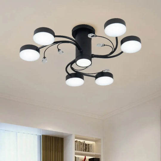 Simple Black Semi Flush Ceiling Chandelier For Guest Rooms - 4/6/8 Head With Round Metal Shade 6 /