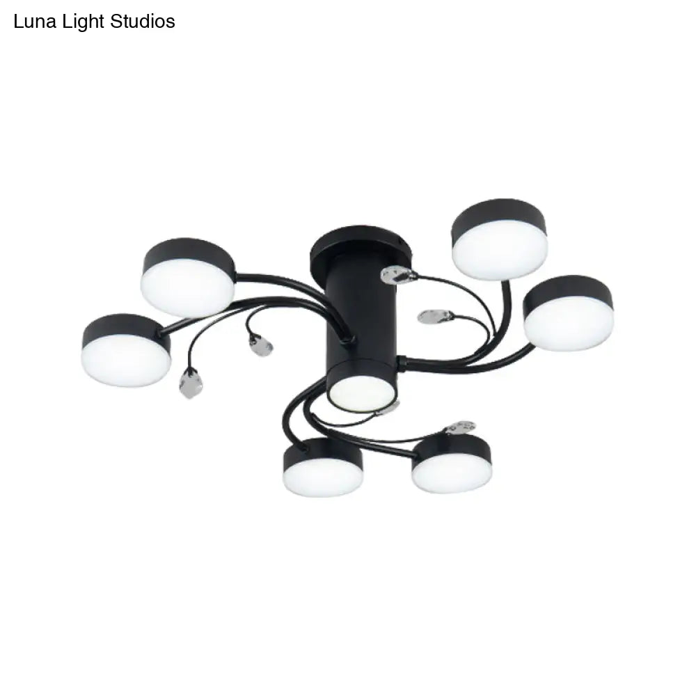 Simple Black Semi Flush Ceiling Chandelier For Guest Rooms - 4/6/8 Head With Round Metal Shade