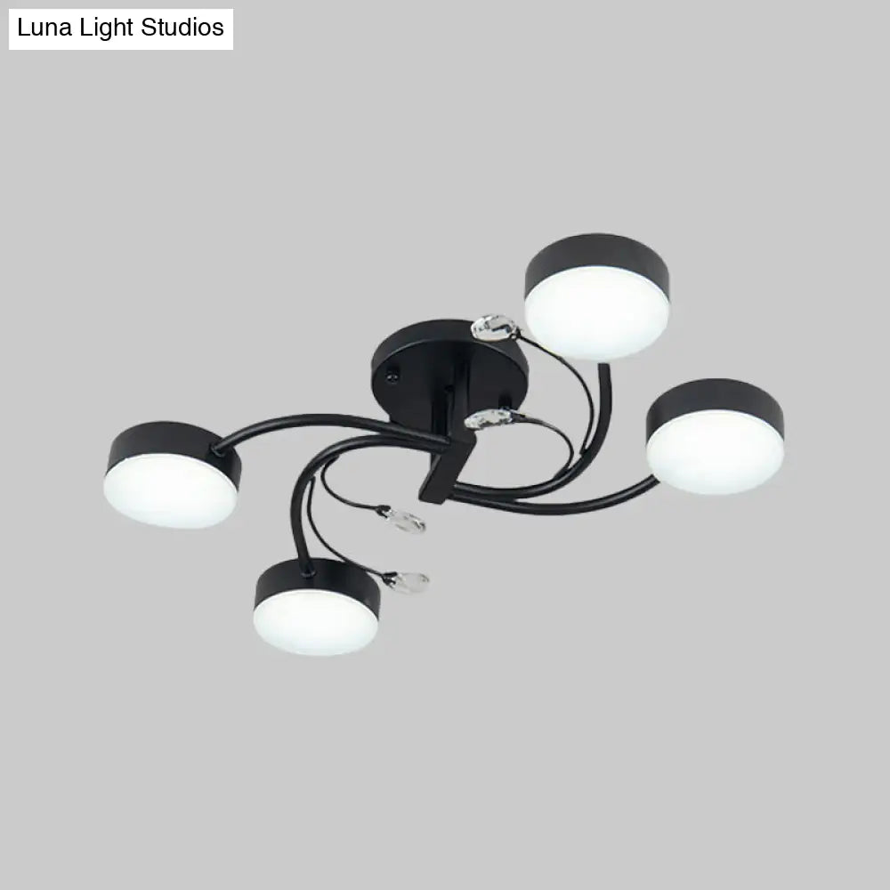 Simple Black Semi Flush Ceiling Chandelier For Guest Rooms - 4/6/8 Head With Round Metal Shade