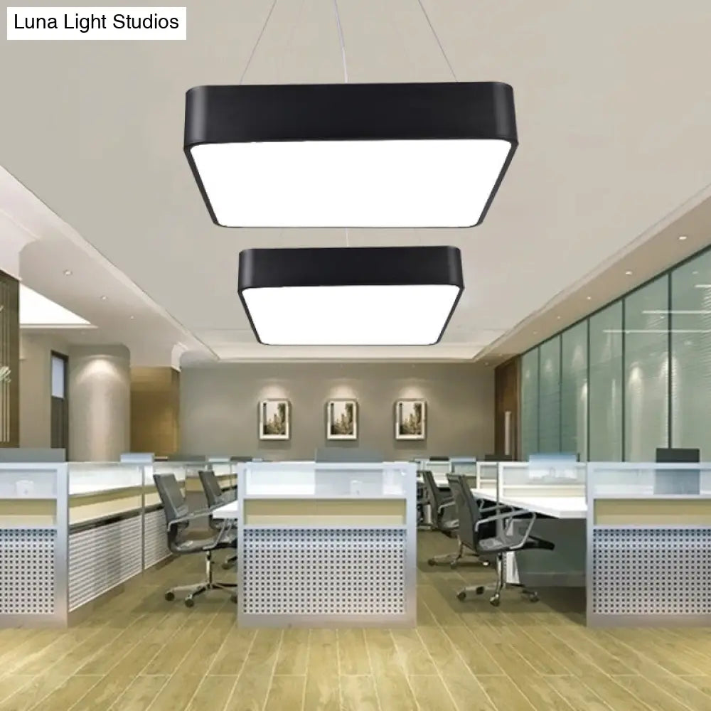 Sleek Black Square Hanging Light - 18/23.5 Width Simplicity Acrylic Led Ceiling Pendant For Living