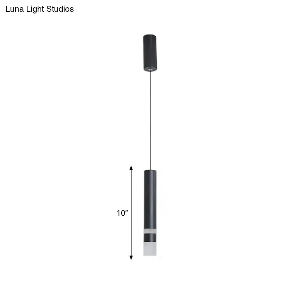 Simple Black Tube Pendant Light With Acrylic Led Warm/White 3 Size Options